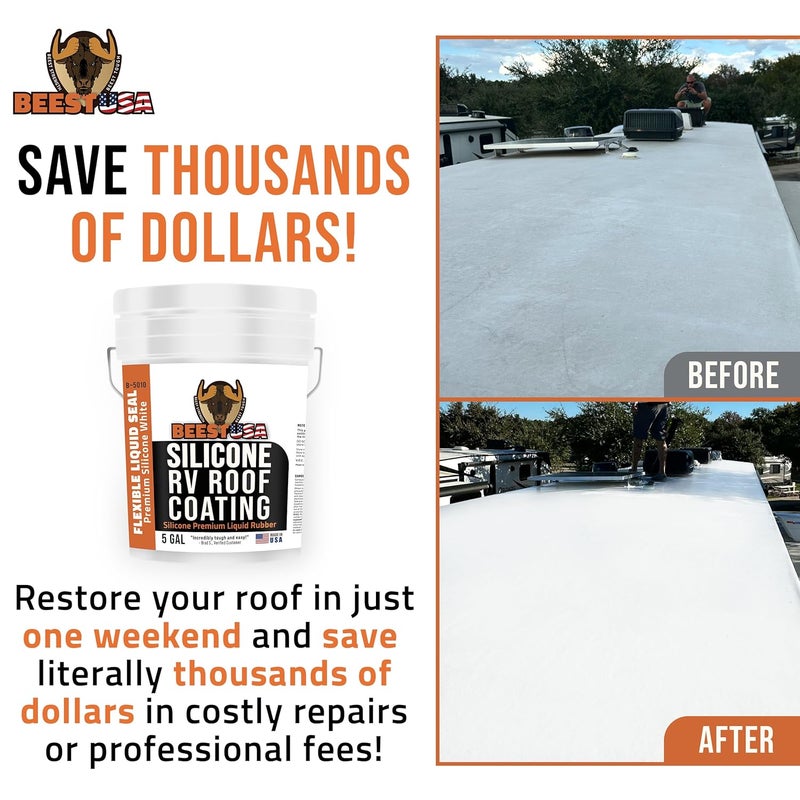 BEEST RV Roof Repair Kit Includes: Silicone Roof Coating 5G, EPDM Primer 1G, RV Cleaner 32 Oz, Non-Sag & Self-Leveling Lap Sealant, Seam Roller, Seam Tape & Gloves| Repair & Maintenance Bundle - Image 2